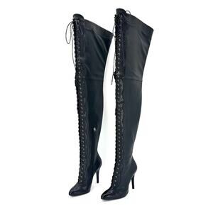 NEW Gucci Harriet Cruise 2023 Snake Emboss Over The Knee High Heel Boots 37
